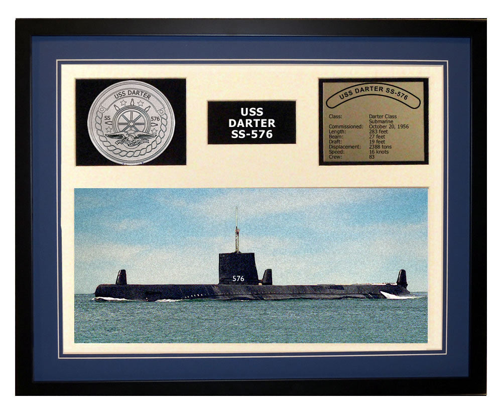 USS Darter  SS 576  - Framed Navy Ship Display Blue