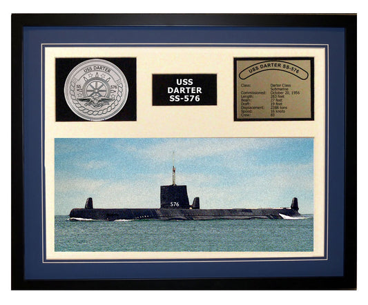 USS Darter SS 576 - Framed Navy Ship Display Blue