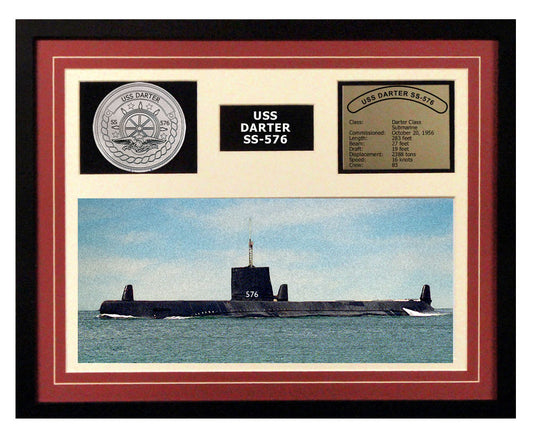 USS Darter  SS 576  - Framed Navy Ship Display Burgundy