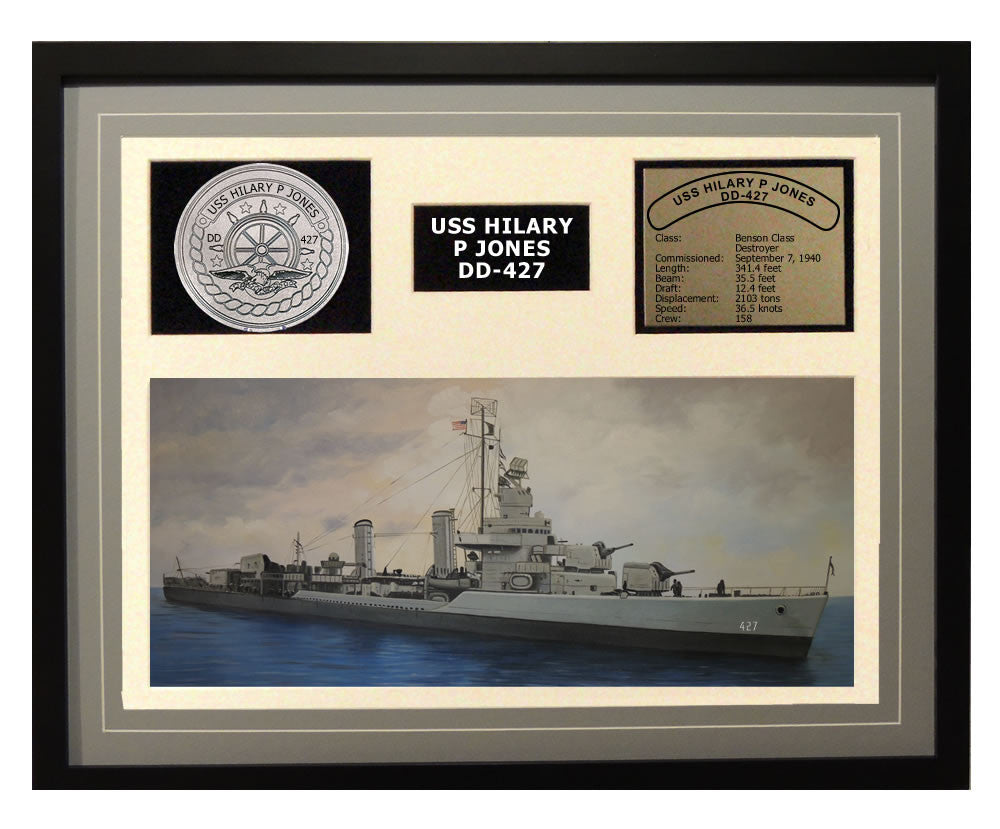 USS Hilary P Jones  DD 427  - Framed Navy Ship Display Grey