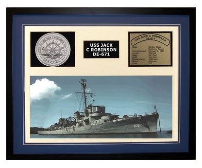 USS Jack C Robinson  DE 671  - Framed Navy Ship Display Blue