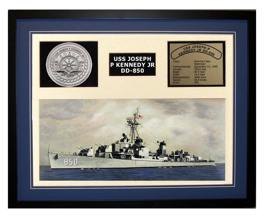 USS Joseph P Kennedy Jr DD 850 - Framed Navy Ship Display Blue