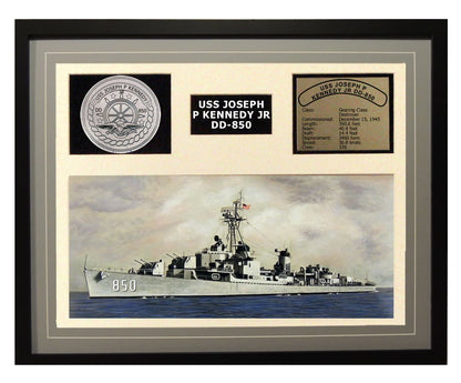 USS Joseph P Kennedy Jr  DD 850  - Framed Navy Ship Display Grey