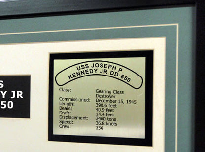 USS Joseph P Kennedy Jr DD-850 Framed Navy Ship Display Text Plaque