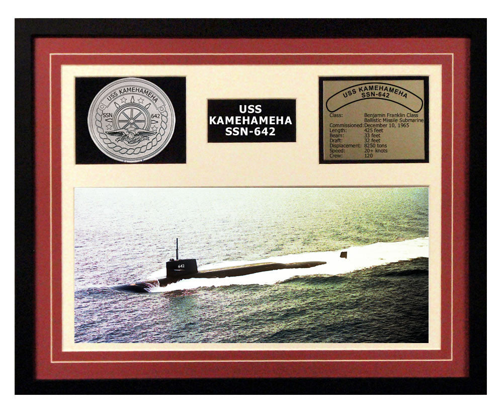 USS Kamehameha  SSN 642  - Framed Navy Ship Display Burgundy