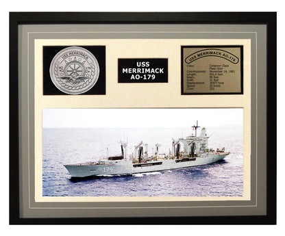USS Merrimack  AO 179  - Framed Navy Ship Display Grey