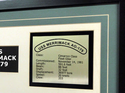 USS Merrimack AO-179 Framed Navy Ship Display Text Plaque