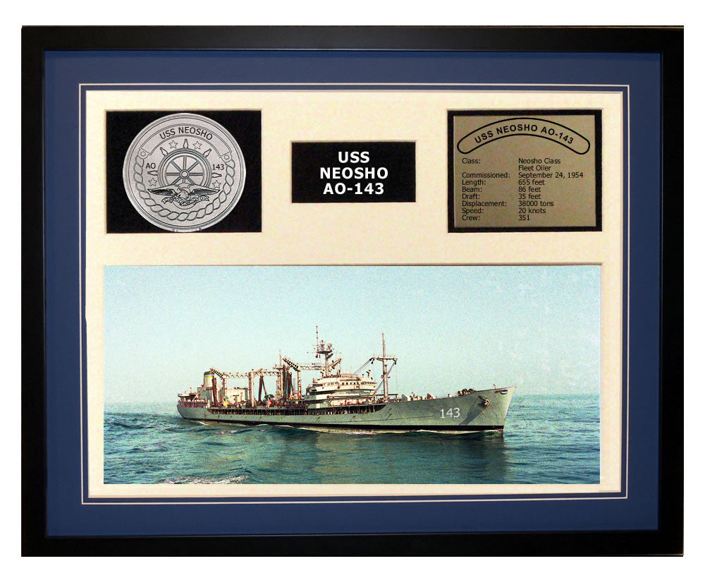 USS Neosho  AO 143  - Framed Navy Ship Display Blue