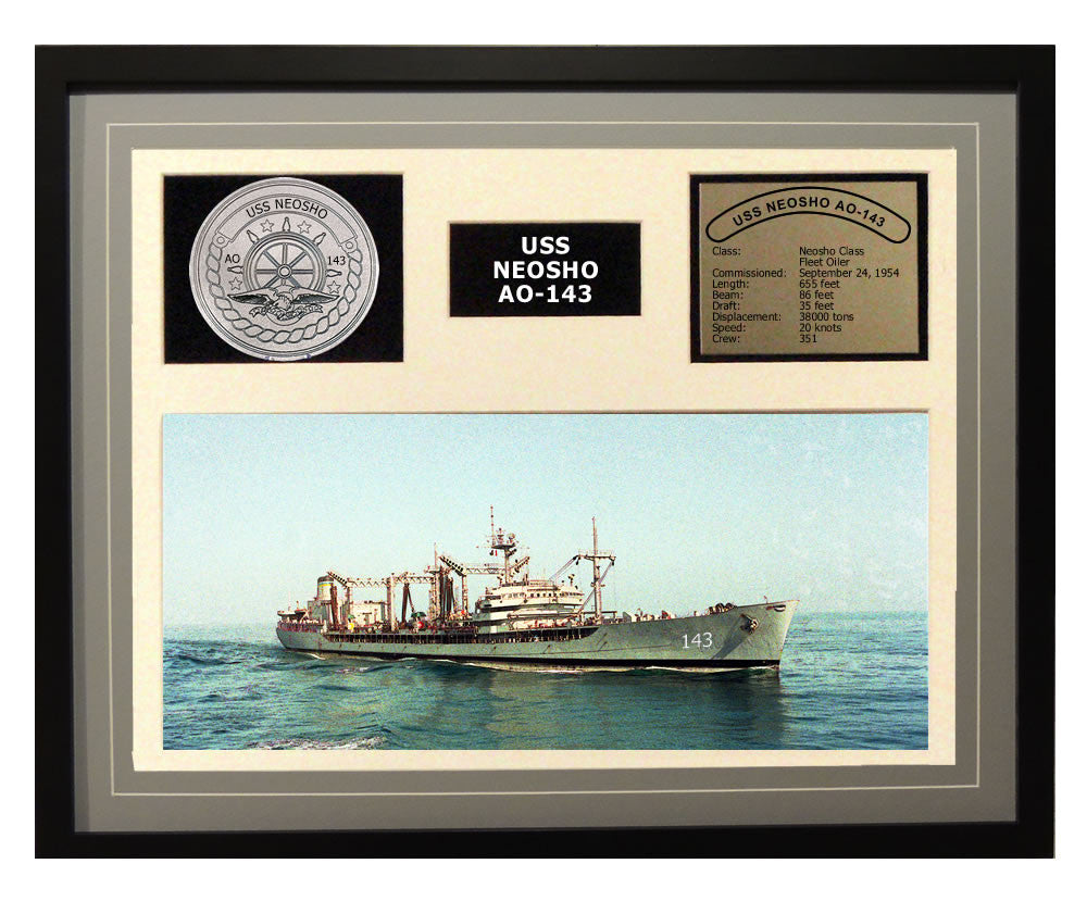 USS Neosho  AO 143  - Framed Navy Ship Display Grey