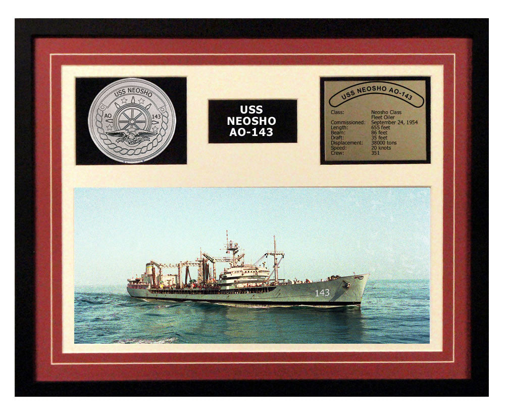 USS Neosho  AO 143  - Framed Navy Ship Display Burgundy