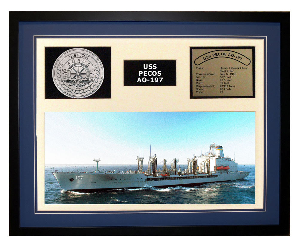 USS Pecos  AO 197  - Framed Navy Ship Display Blue