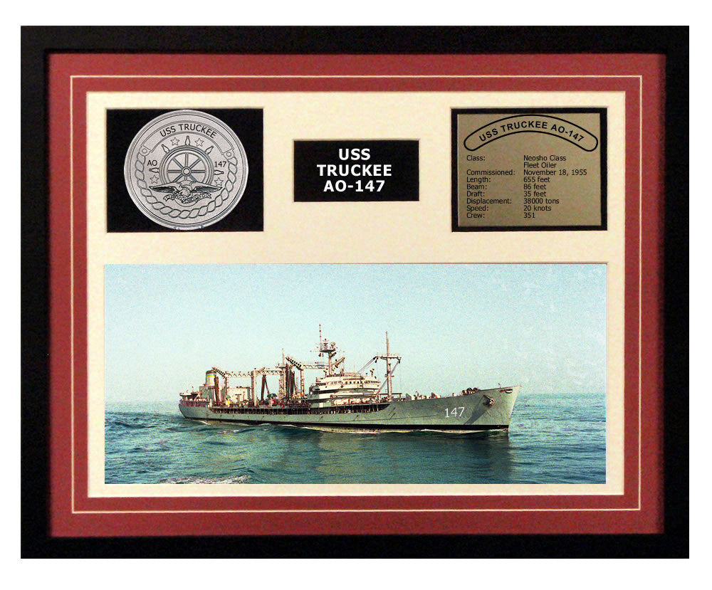 USS Truckee  AO 147  - Framed Navy Ship Display Burgundy