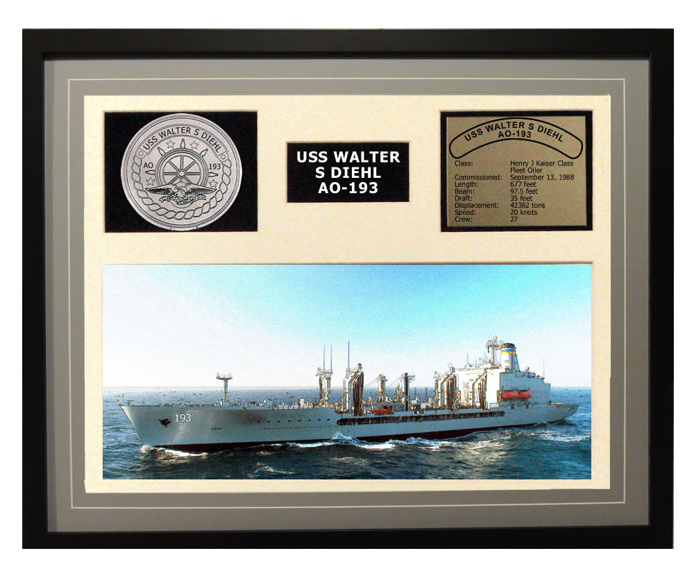 USS Walter S Diehl  AO 193  - Framed Navy Ship Display Grey