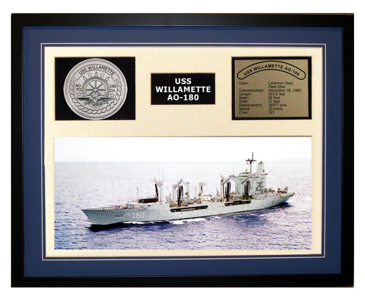 USS Willamette AO 180 - Framed Navy Ship Display Blue