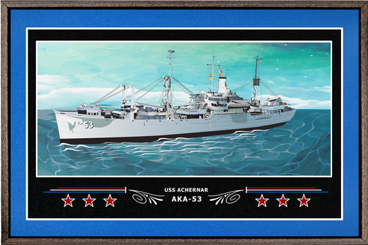 USS ACHERNAR AKA 53 BOX FRAMED CANVAS ART BLUE