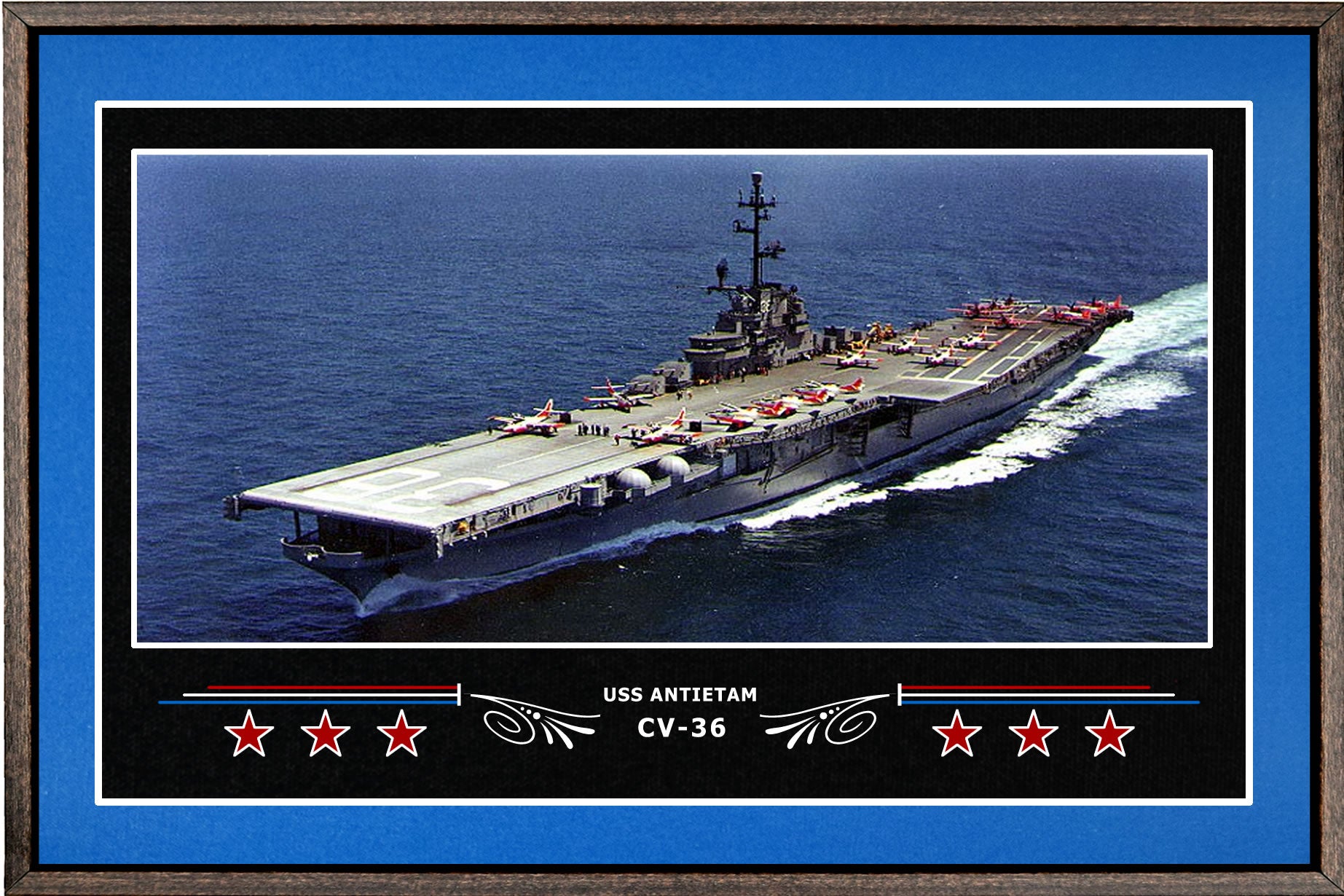 USS ANTIETAM CV 36 BOX FRAMED CANVAS ART BLUE