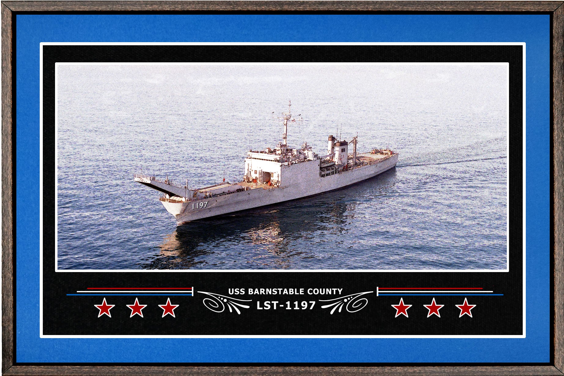 USS BARNSTABLE COUNTY LST 1197 BOX FRAMED CANVAS ART BLUE