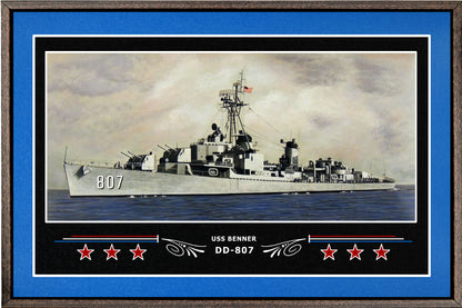 USS BENNER DD 807 BOX FRAMED CANVAS ART BLUE