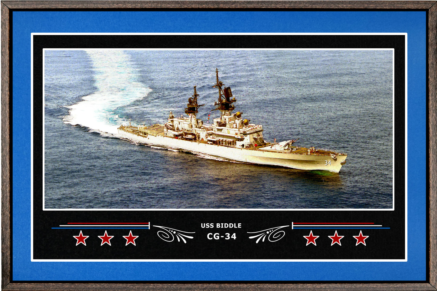 USS BIDDLE CG 34 BOX FRAMED CANVAS ART BLUE