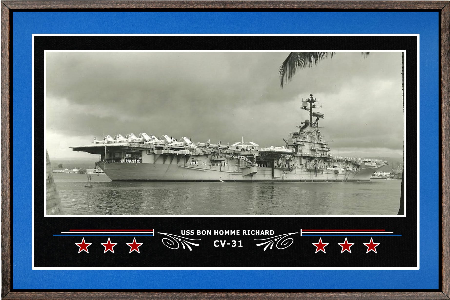USS BON HOMME RICHARD CV 31 BOX FRAMED CANVAS ART BLUE