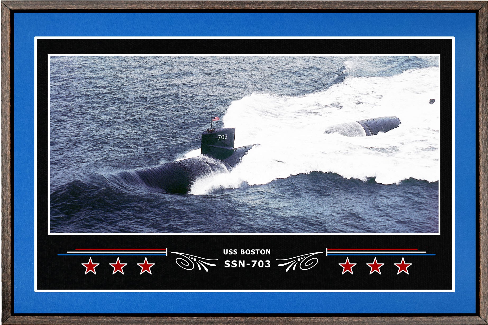 USS BOSTON SSN 703 BOX FRAMED CANVAS ART BLUE