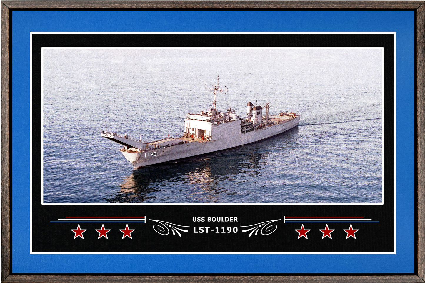 USS BOULDER LST 1190 BOX FRAMED CANVAS ART BLUE