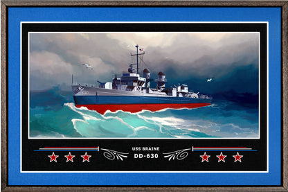 USS BRAINE DD 630 BOX FRAMED CANVAS ART BLUE