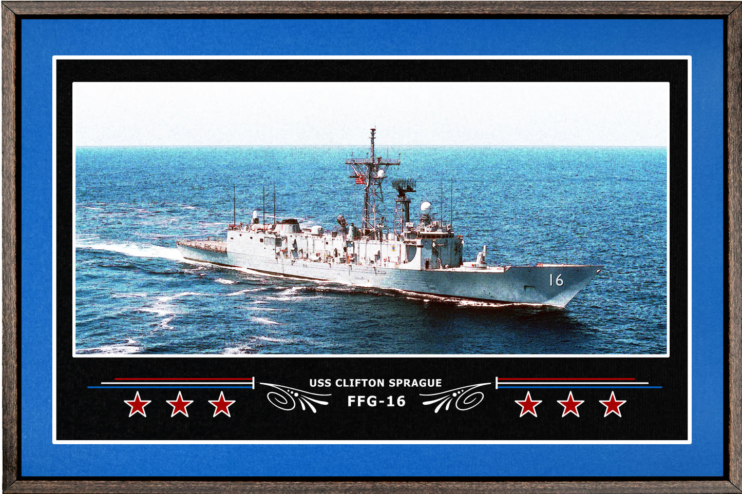 USS CLIFTON SPRAGUE FFG 16 BOX FRAMED CANVAS ART BLUE