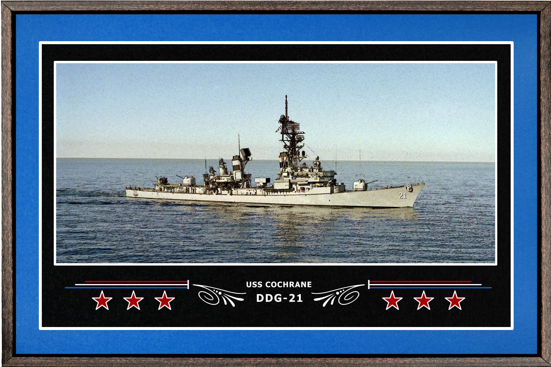 USS COCHRANE DDG 21 BOX FRAMED CANVAS ART BLUE