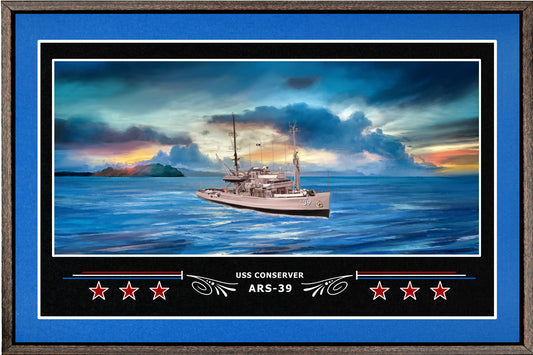 USS CONSERVER ARS 39 BOX FRAMED CANVAS ART BLUE