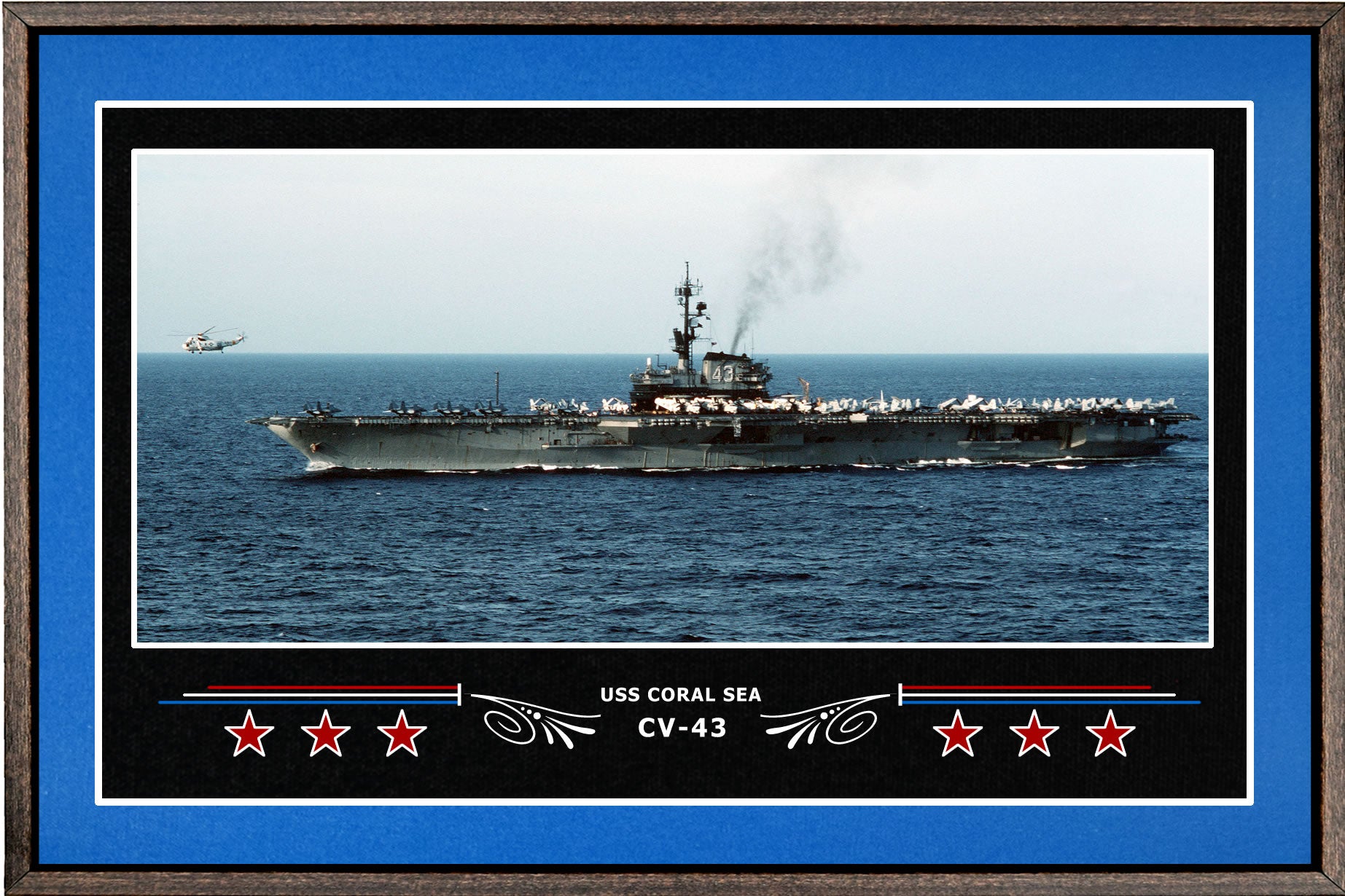 USS CORAL SEA CV 43 BOX FRAMED CANVAS ART BLUE