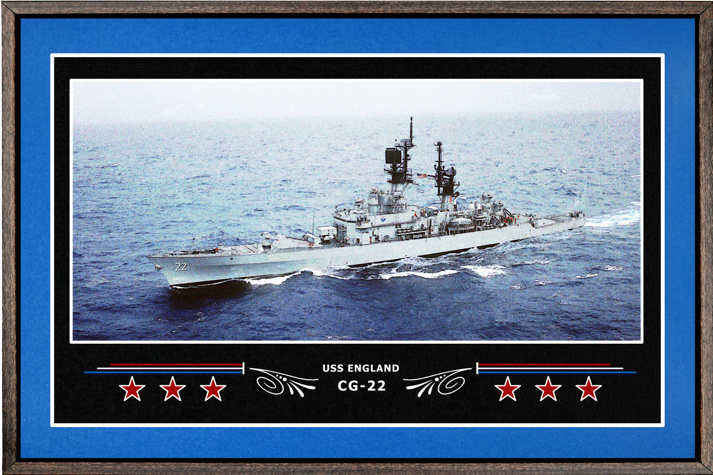 USS ENGLAND CG 22 BOX FRAMED CANVAS ART BLUE