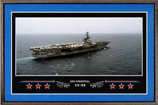 USS FORRESTAL CV 59 BOX FRAMED CANVAS ART BLUE