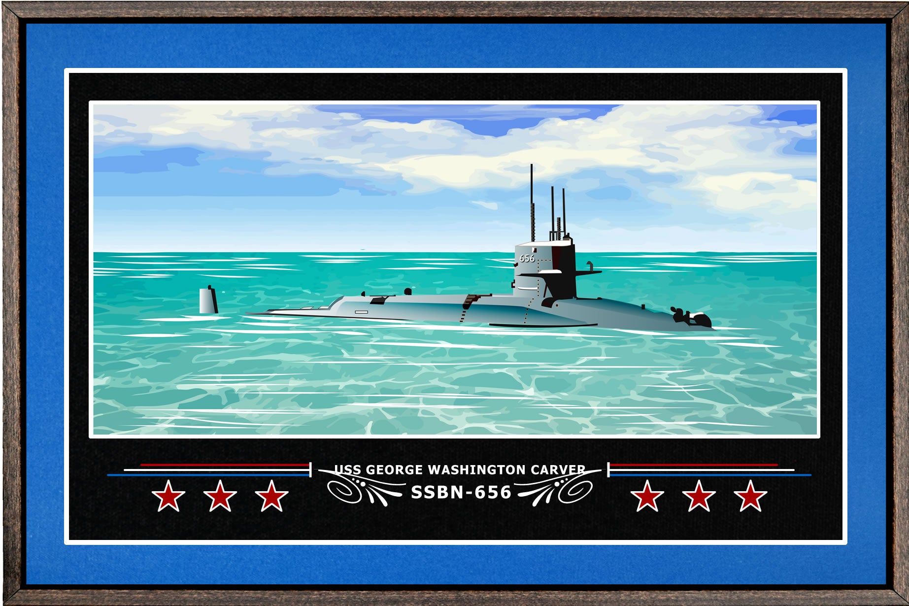 USS GEORGE WASHINGTON CARVER SSBN 656 BOX FRAMED CANVAS ART BLUE
