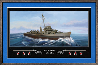 USS GILLETTE DE 681 BOX FRAMED CANVAS ART BLUE