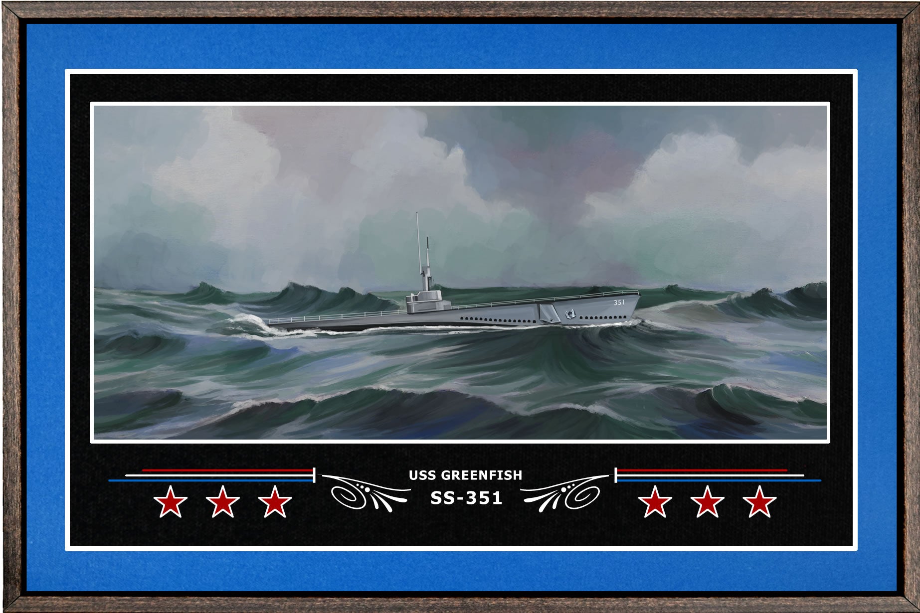 USS GREENFISH SS 351 BOX FRAMED CANVAS ART BLUE