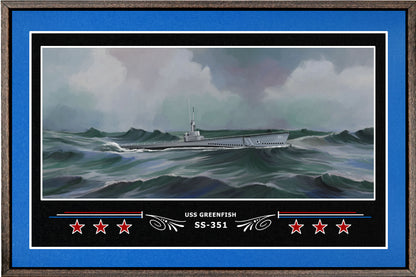 USS GREENFISH SS 351 BOX FRAMED CANVAS ART BLUE