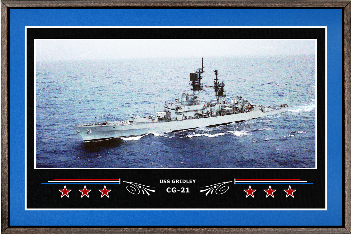 USS GRIDLEY CG 21 BOX FRAMED CANVAS ART BLUE