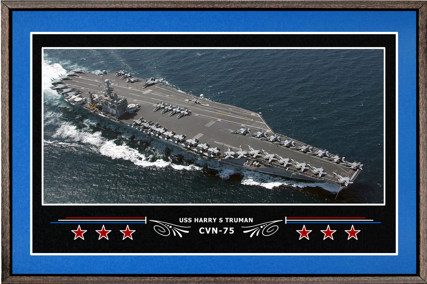 USS HARRY S TRUMAN CVN 75 BOX FRAMED CANVAS ART BLUE