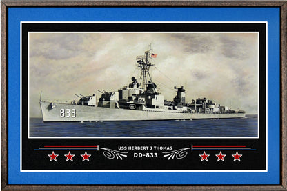 USS HERBERT J THOMAS DD 833 BOX FRAMED CANVAS ART BLUE