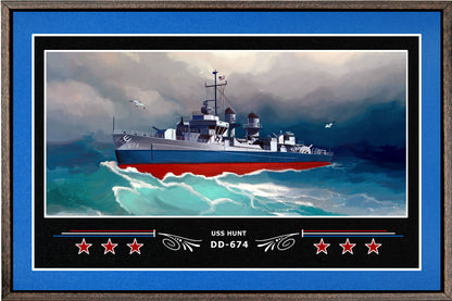 USS HUNT DD 674 BOX FRAMED CANVAS ART BLUE