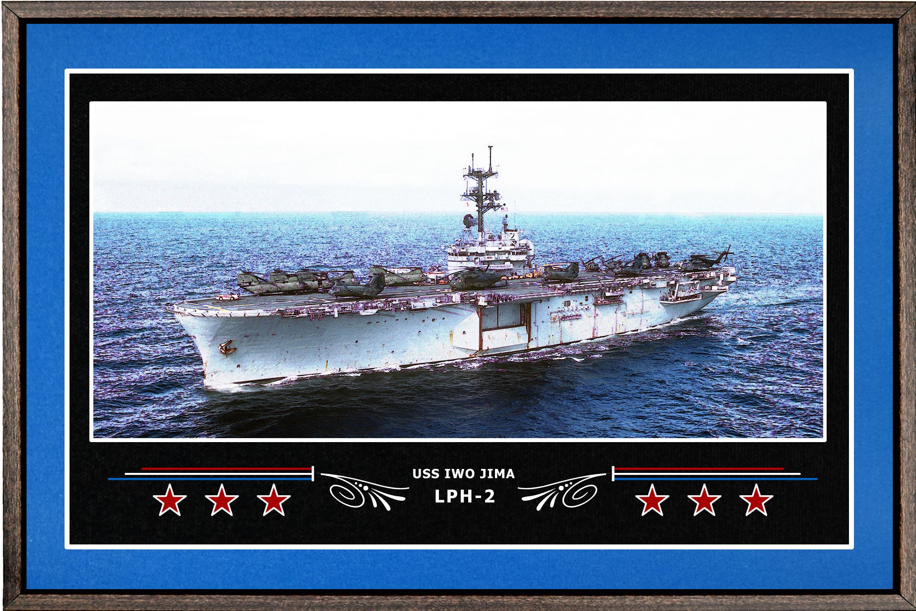 USS IWO JIMA LPH 2 BOX FRAMED CANVAS ART BLUE