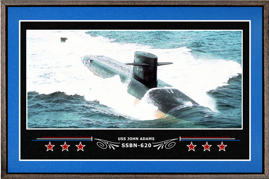 USS JOHN ADAMS SSBN 620 BOX FRAMED CANVAS ART BLUE