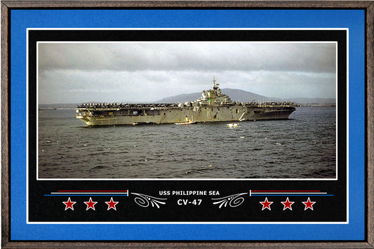 USS PHILIPPINE SEA CV 47 BOX FRAMED CANVAS ART BLUE