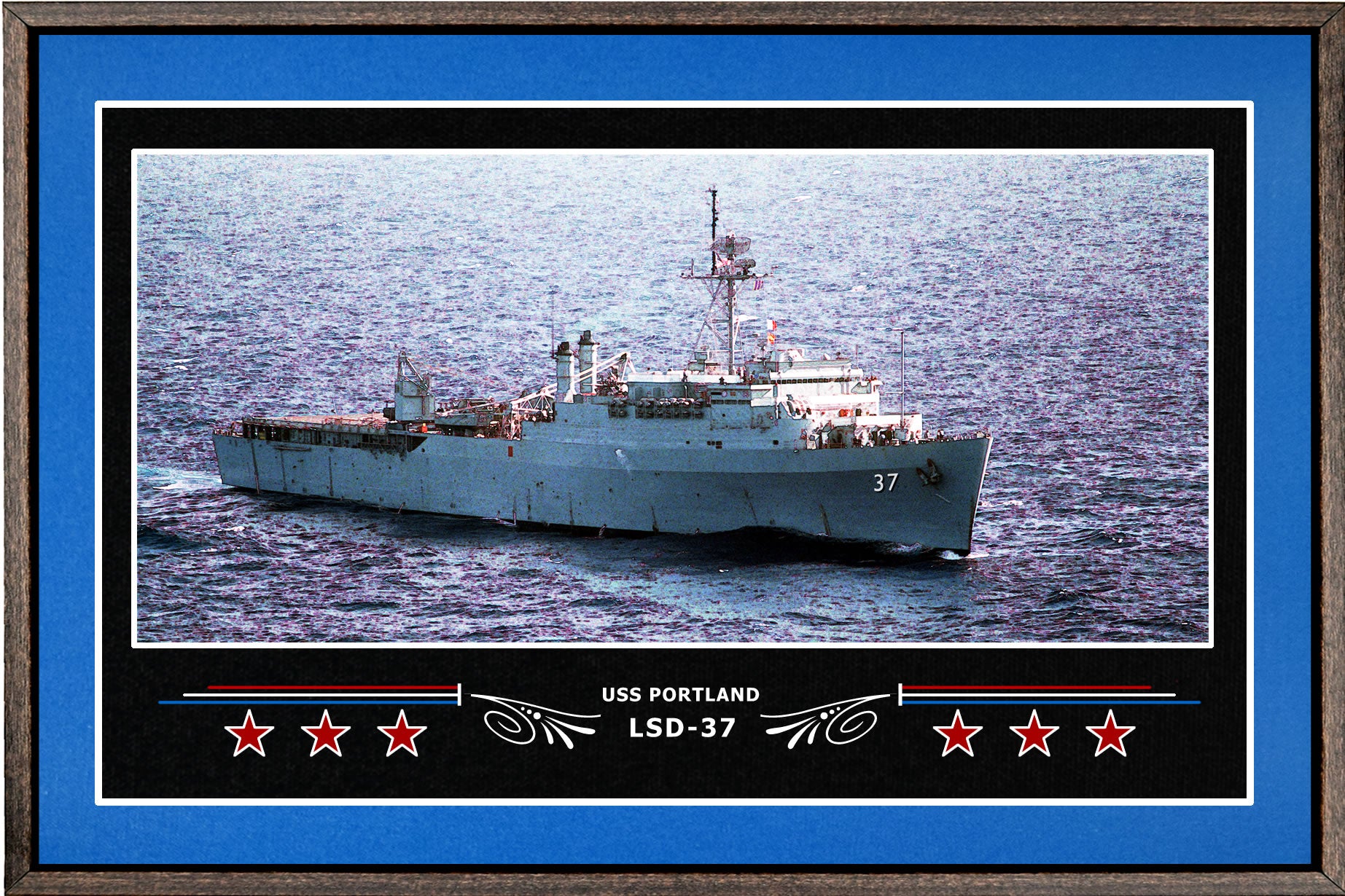 USS PORTLAND LSD 37 BOX FRAMED CANVAS ART BLUE