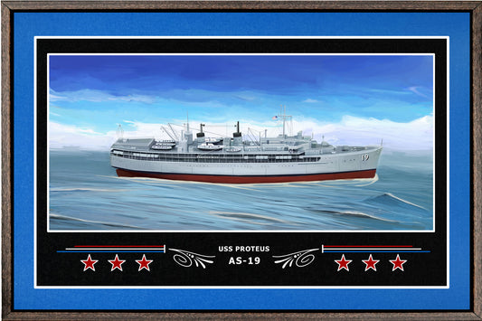 USS PROTEUS AS 19 BOX FRAMED CANVAS ART BLUE