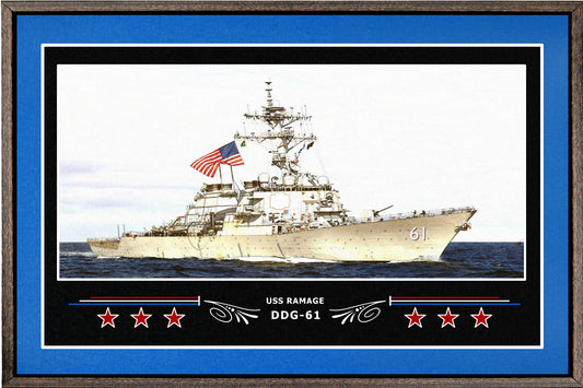 USS RAMAGE DDG 61 BOX FRAMED CANVAS ART BLUE