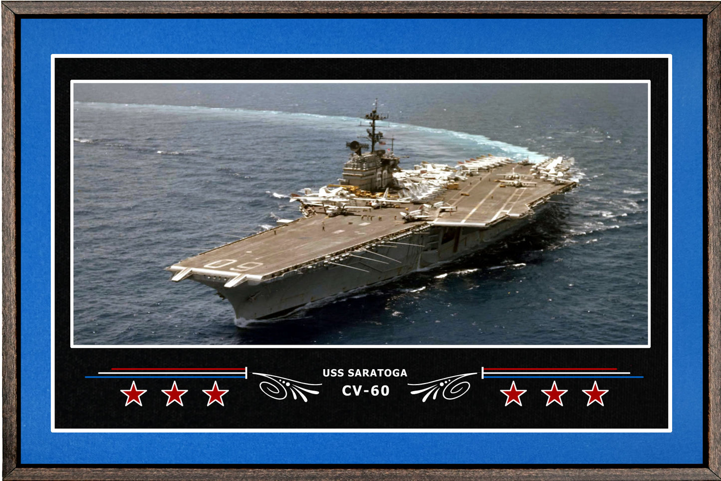 USS SARATOGA CV 60 BOX FRAMED CANVAS ART BLUE