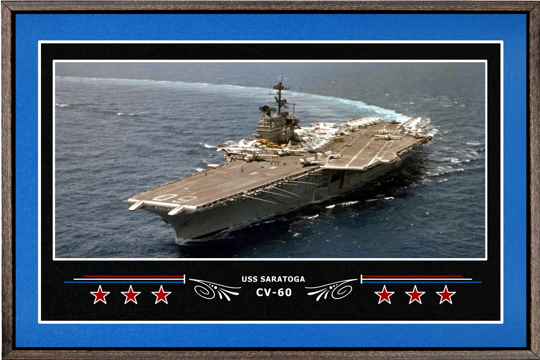 USS SARATOGA CV 60 BOX FRAMED CANVAS ART BLUE