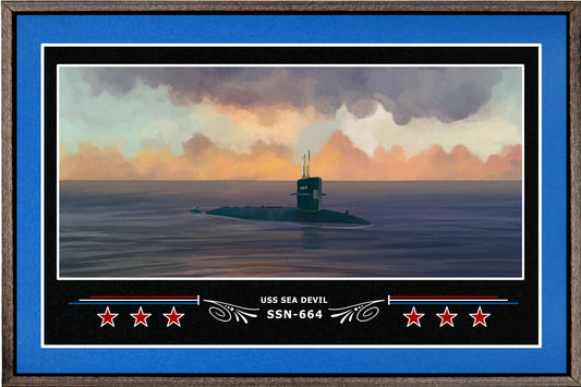 USS SEA DEVIL SSN 664 BOX FRAMED CANVAS ART BLUE